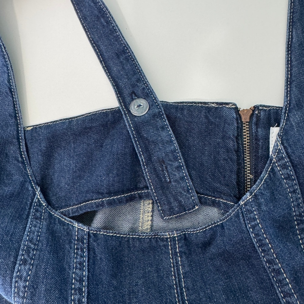 Reformation Amory Denim Midi Dress 10 Blue Dark Wash Sustainable Cottagecore - Picture 11 of 14